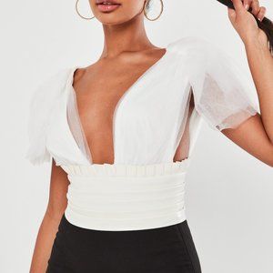 Missguided White Tulle & Leather Top 4